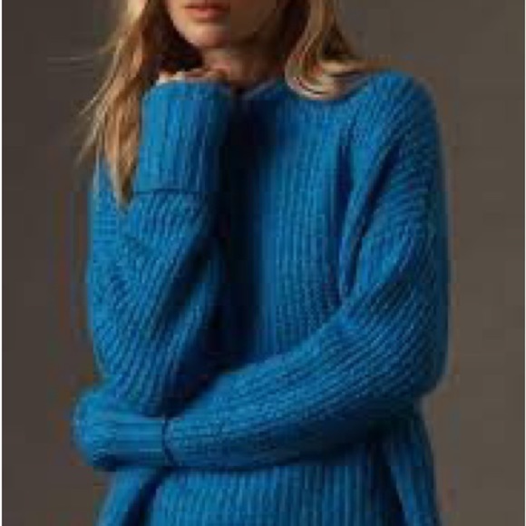 NWT Anthropologie Maeve Blue Margaret Mock Neck Chunky Oversized Sweater L - Picture 6 of 9